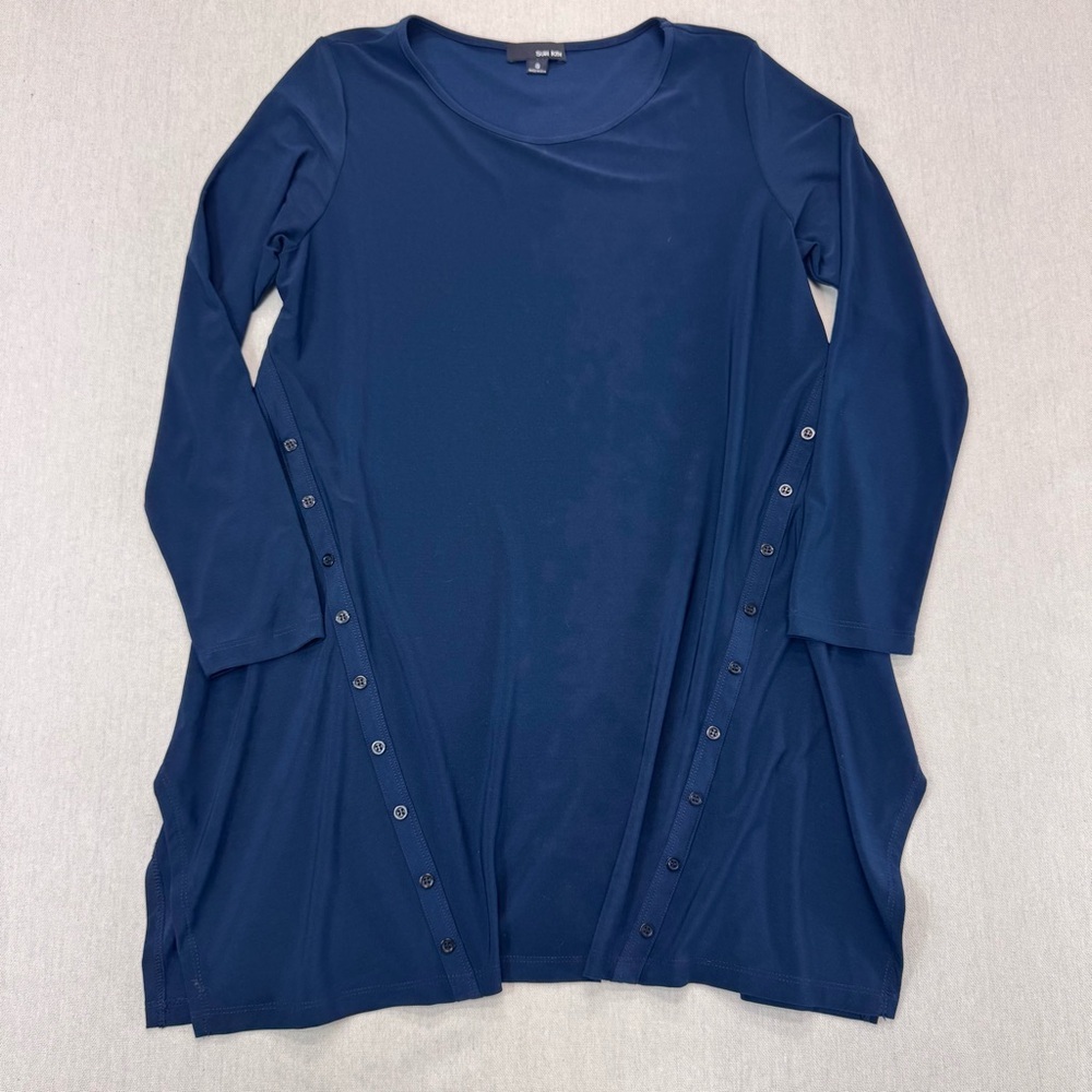 Sun Kim Women's Blue Long Sleeve Slinky Tunic Top Size Small
